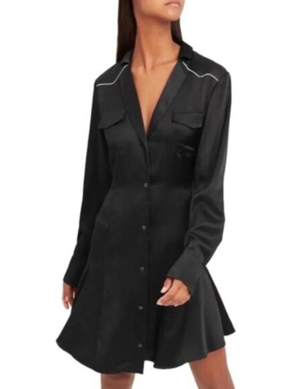 New ALC Rora Silk Contrast Piping Mini Shirtdress Black 2, XS $595